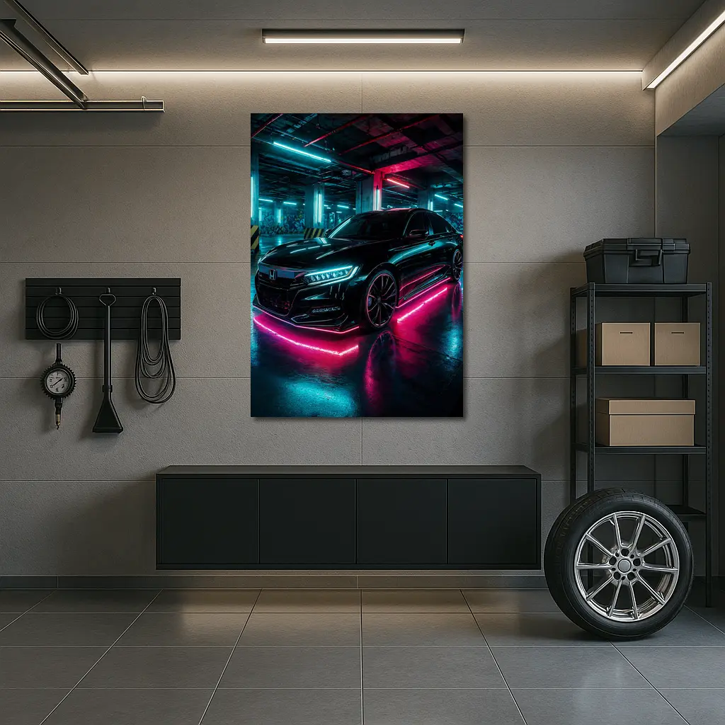 Honda Accord Neon Lights Underground Parking – Wall Art