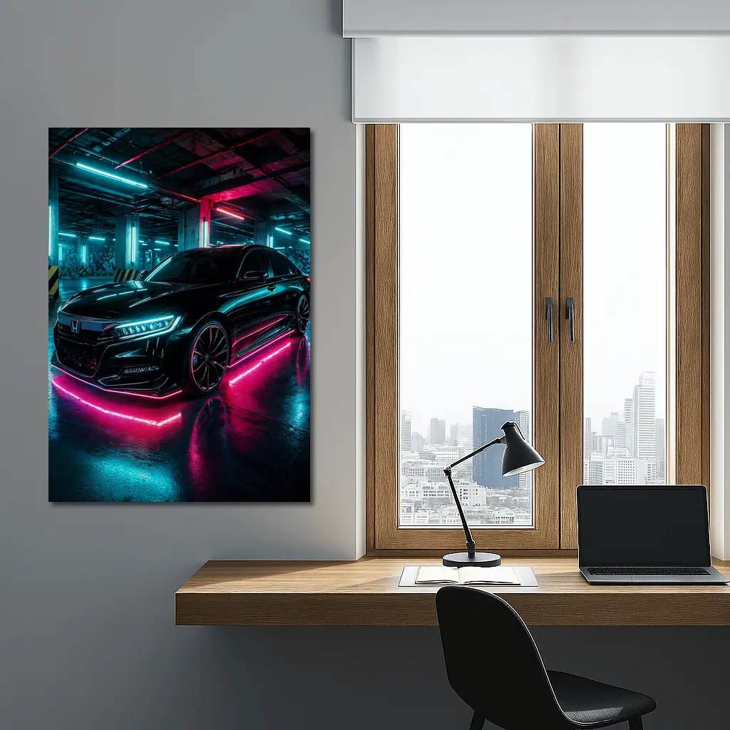 Honda Accord Neon Lights Underground Parking – Wall Art
