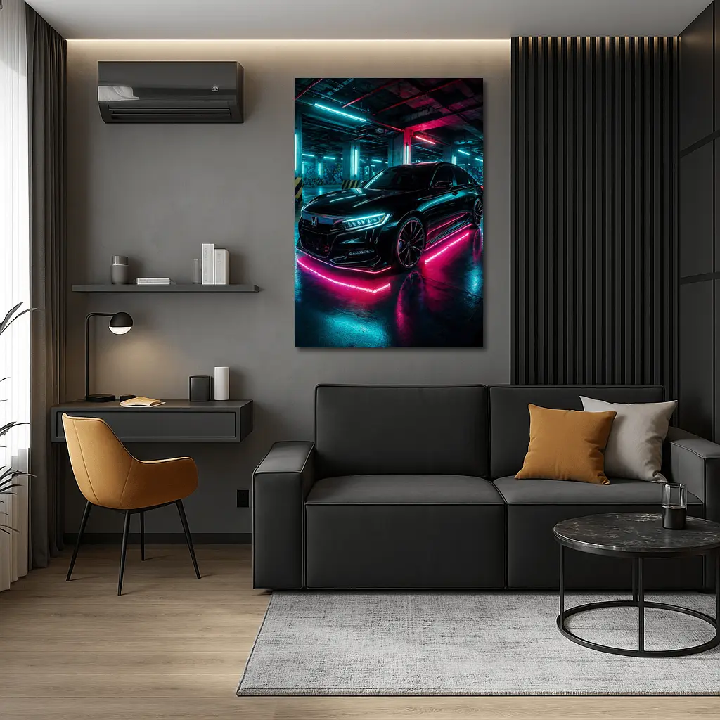 Honda Accord Neon Lights Underground Parking – Wall Art