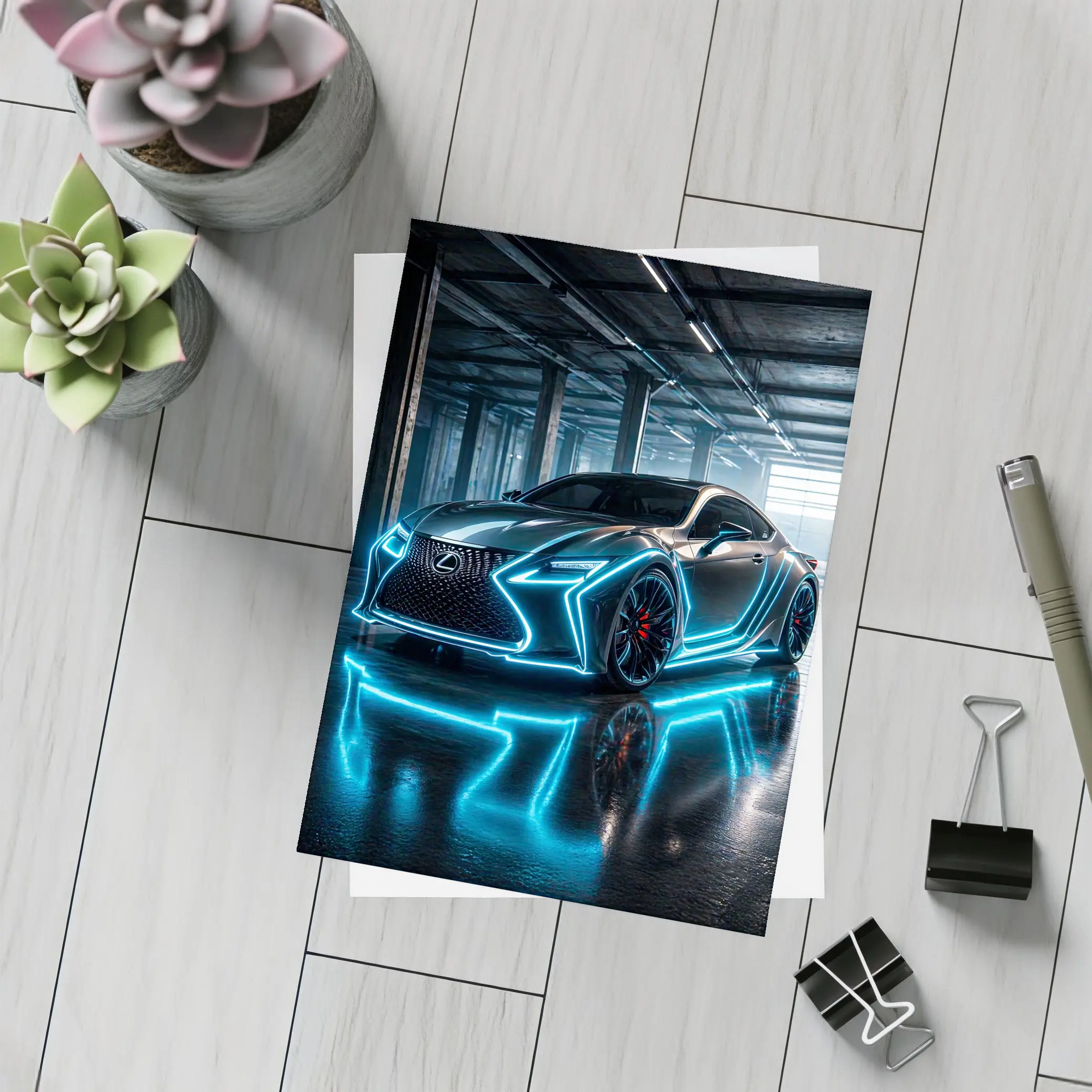 Lexus RC Neon Blue Lights Garage – Postcards
