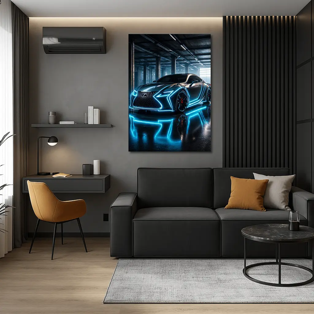 Lexus RC Neon Blue Lights Garage – Wall Art