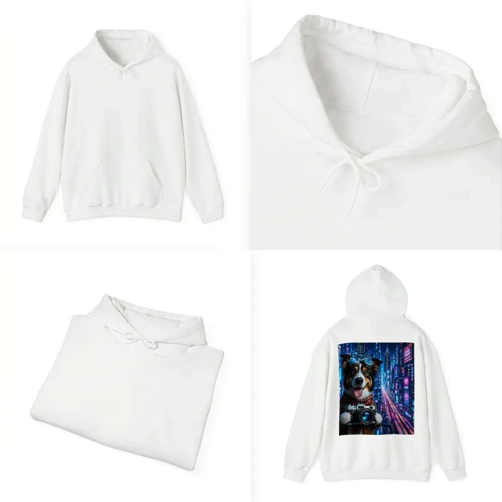 Border Collie Photographer Neon Cyberpunk City – Hoodies