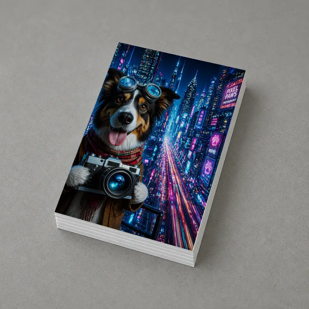 Border Collie Photographer Neon Cyberpunk City – Postcards