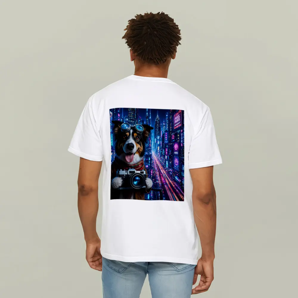 Border Collie Photographer Neon Cyberpunk City – T-Shirts