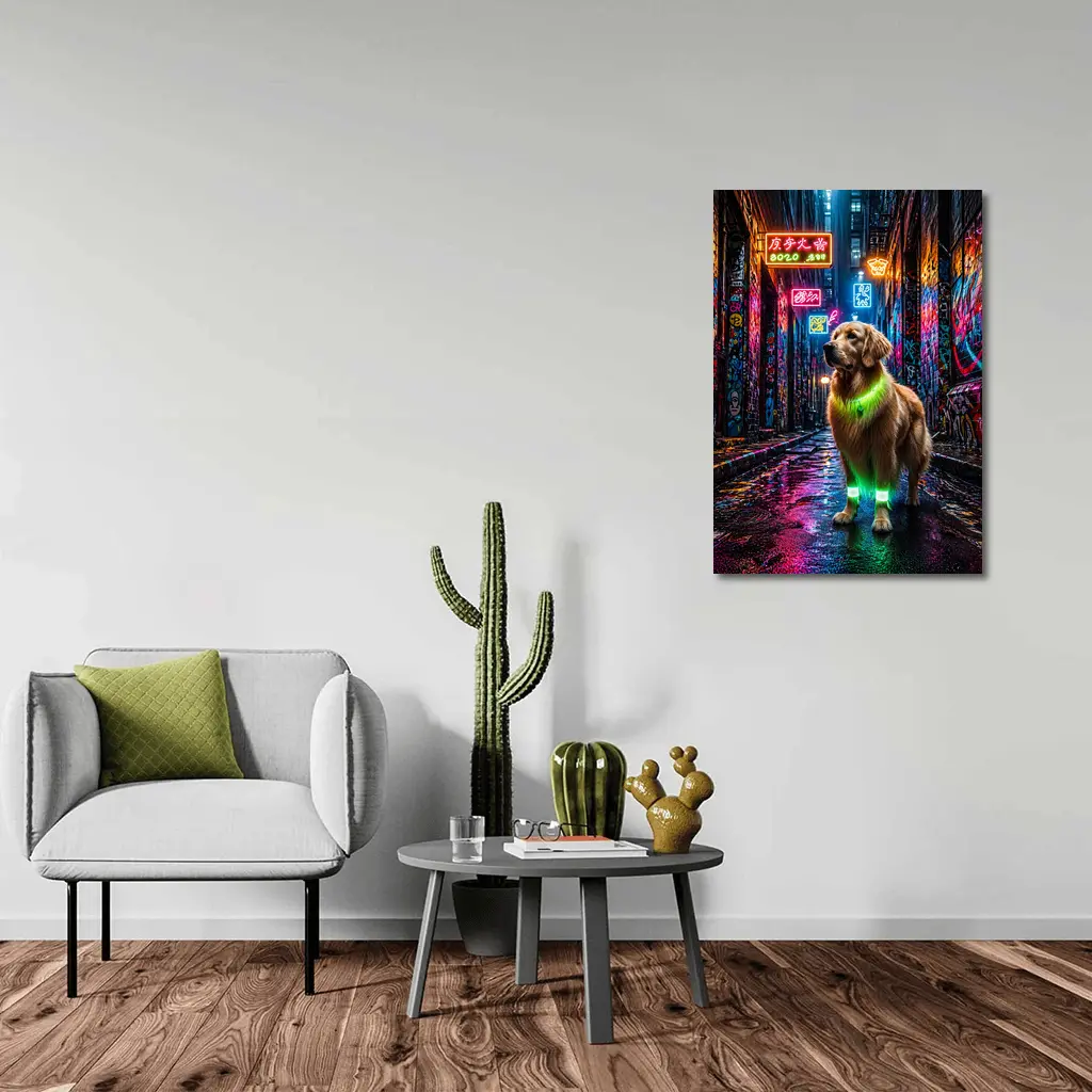 Golden Retriever Neon Glow Graffiti Alley – Wall Art