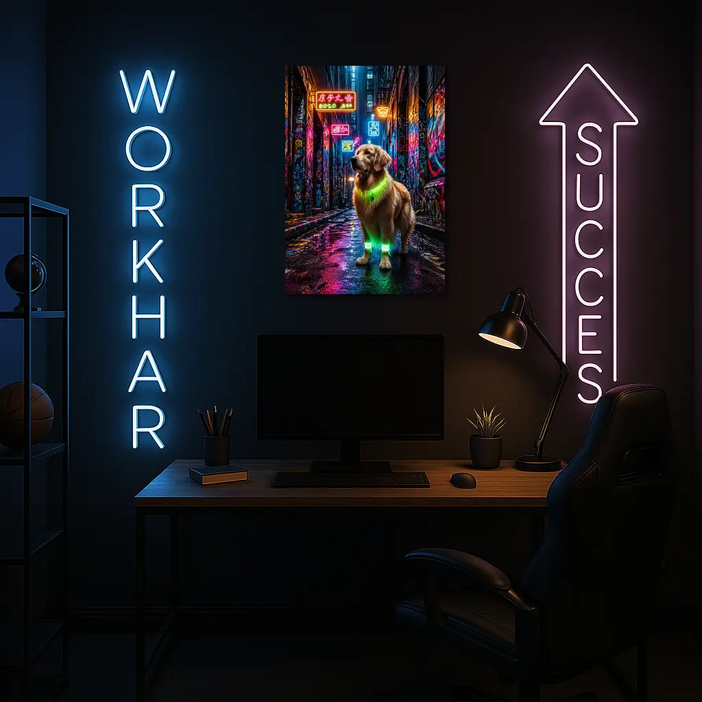 Golden Retriever Neon Glow Graffiti Alley – Wall Art