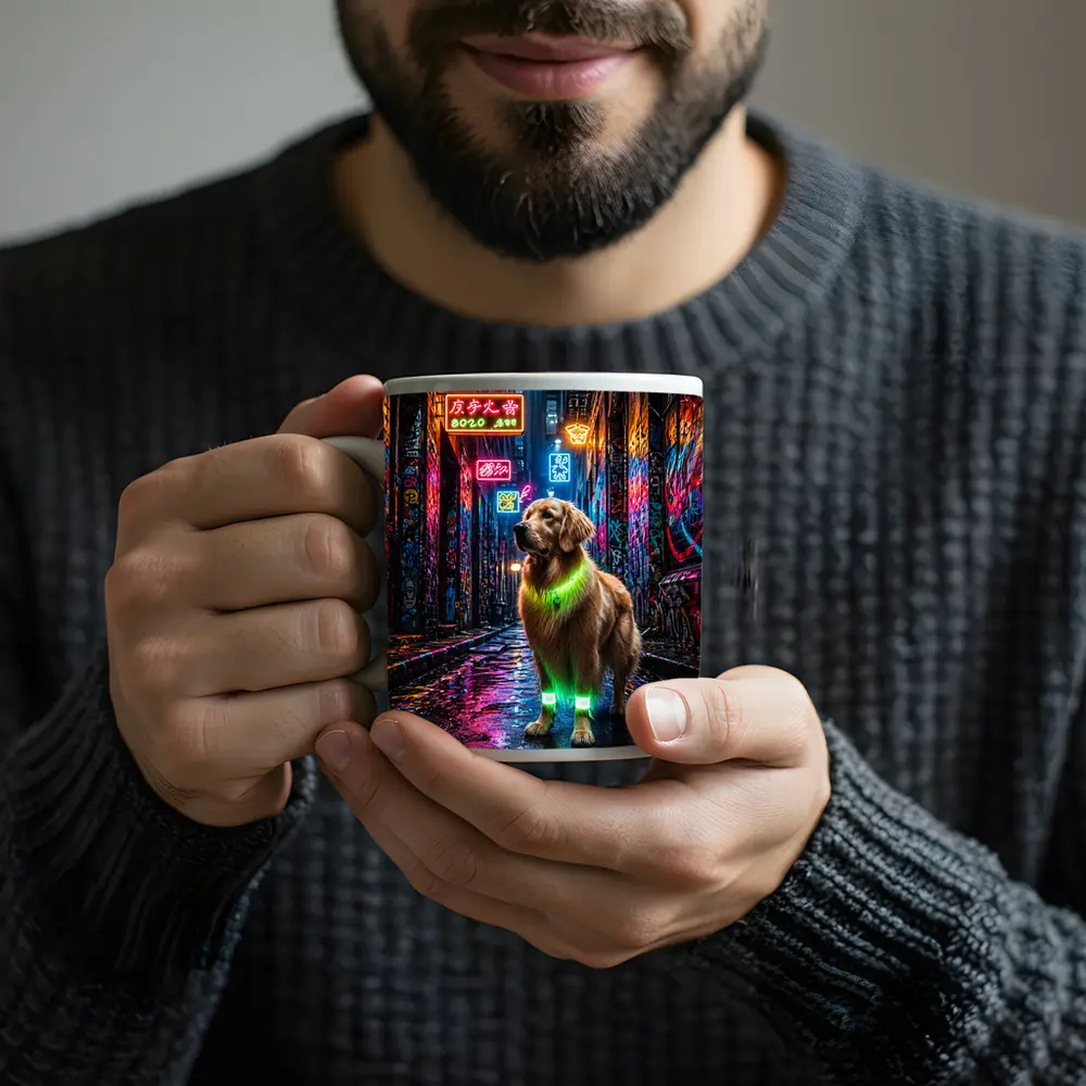 Golden Retriever Neon Glow Graffiti Alley – Mugs