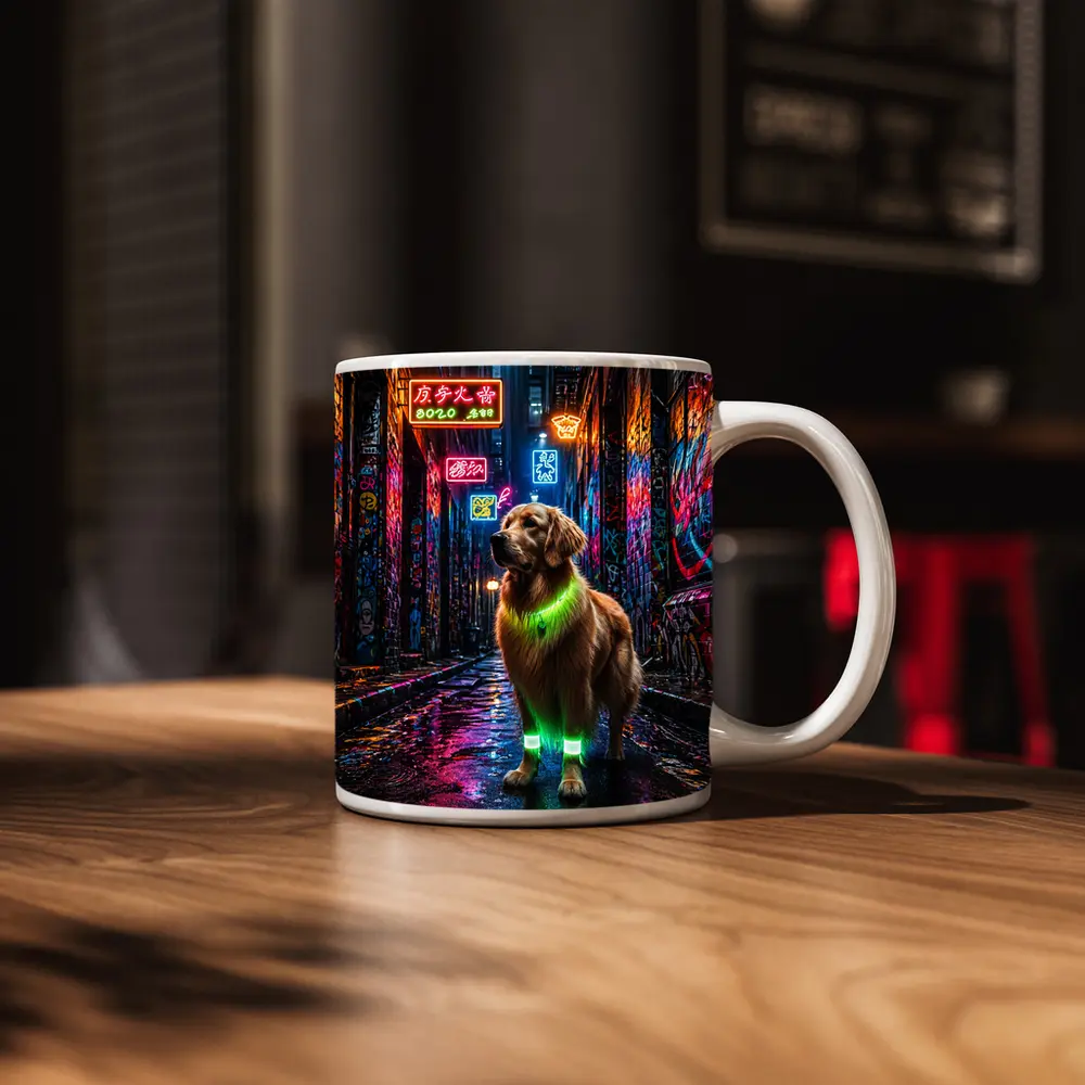Golden Retriever Neon Glow Graffiti Alley – Mugs