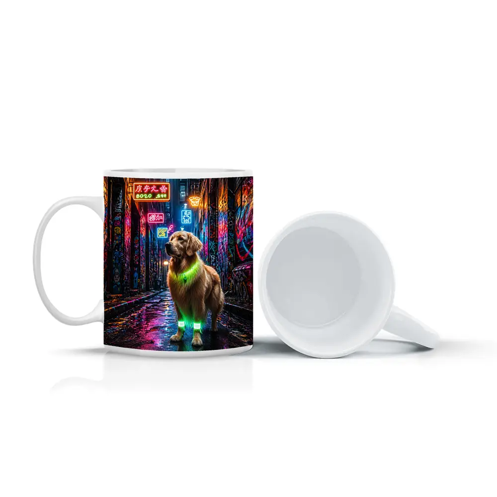 Golden Retriever Neon Glow Graffiti Alley – Mugs