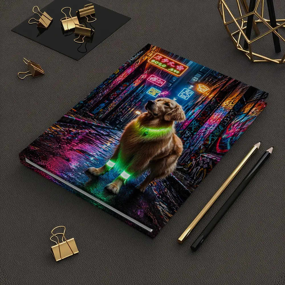 Golden Retriever Neon Glow Graffiti Alley – Notebooks