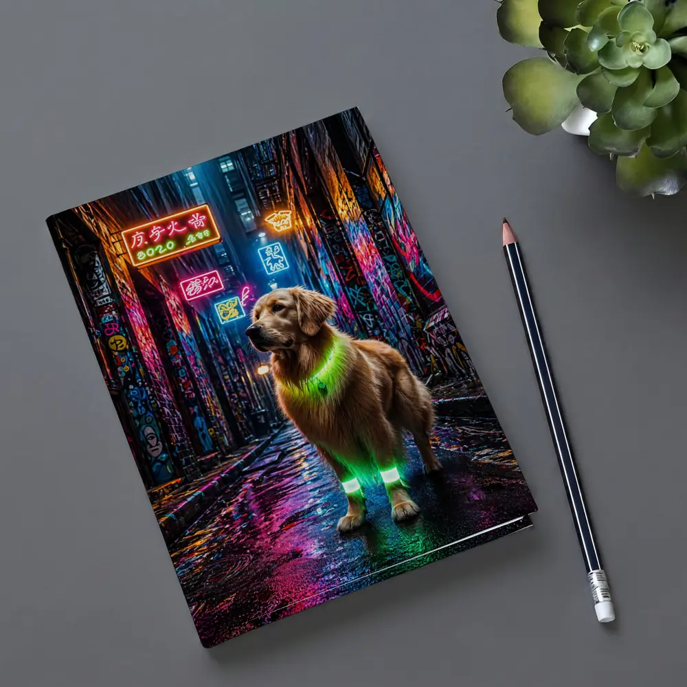 Golden Retriever Neon Glow Graffiti Alley – Notebooks