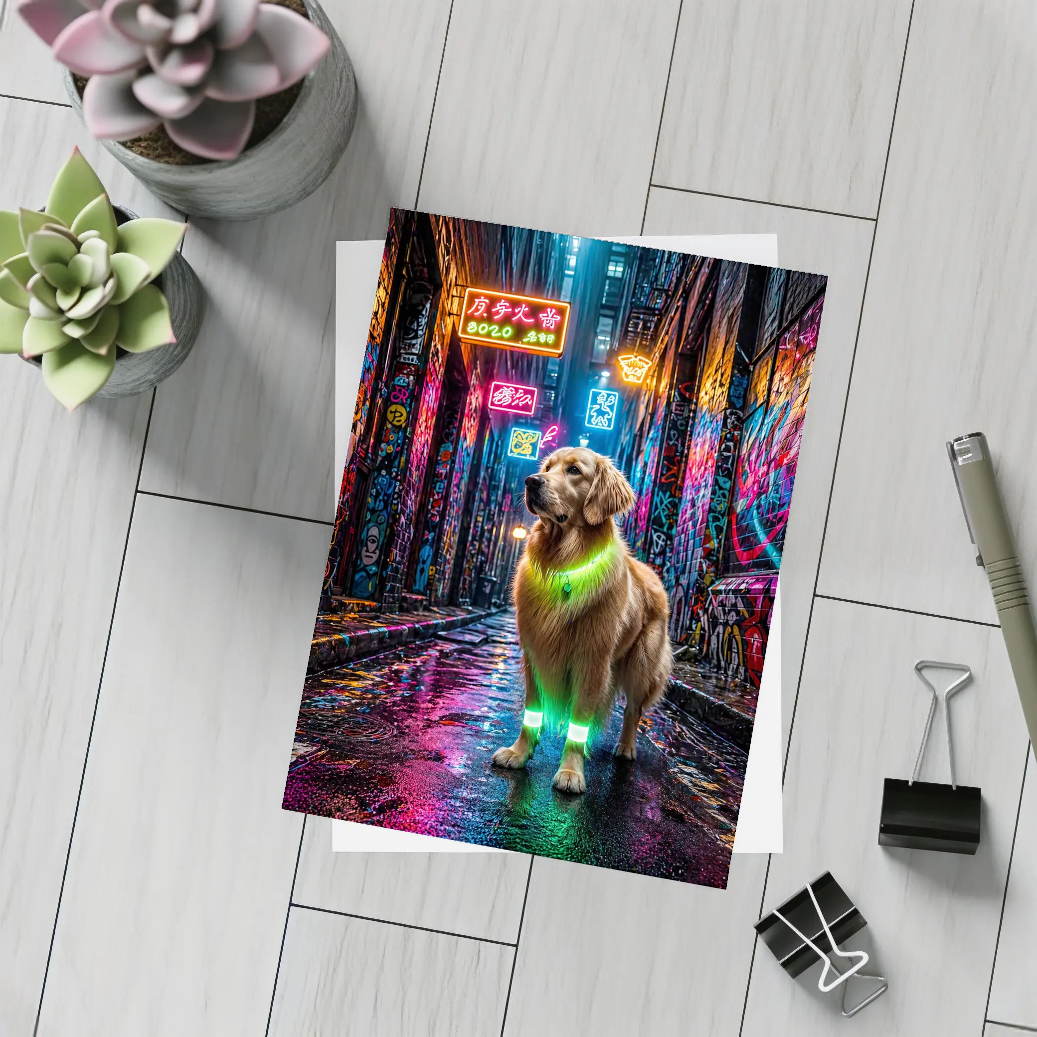 Golden Retriever Neon Glow Graffiti Alley – Postcards