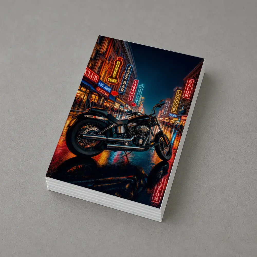 Harley Davidson Chopper Rainy Neon City Night – Postcards