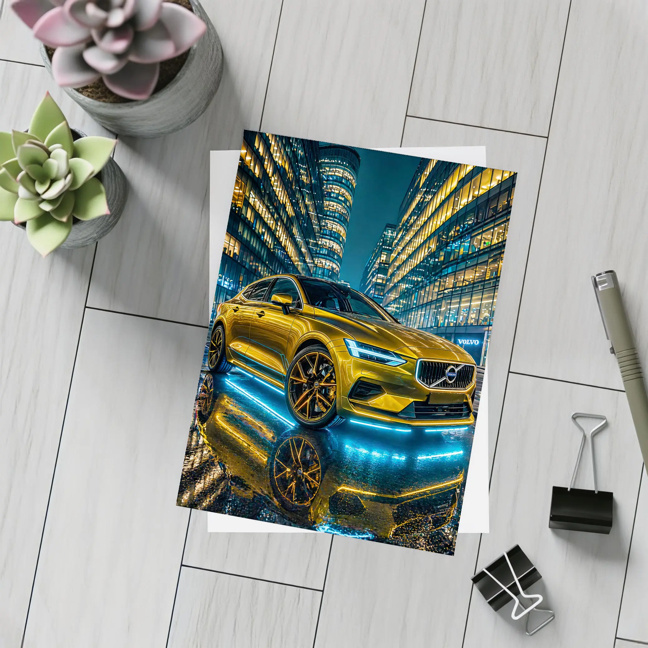 Volvo S60 Gold Neon City Night – Postcards