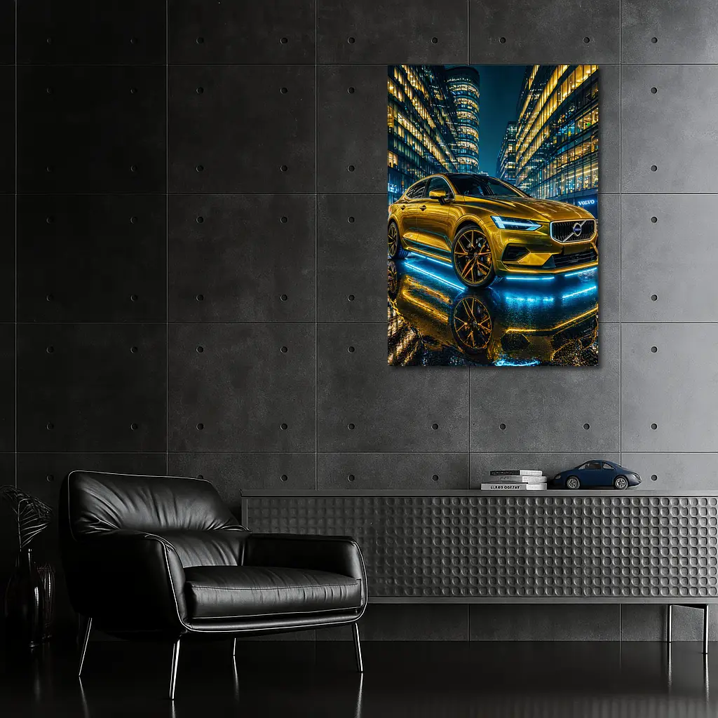 Volvo S60 Gold Neon City Night – Wall Art