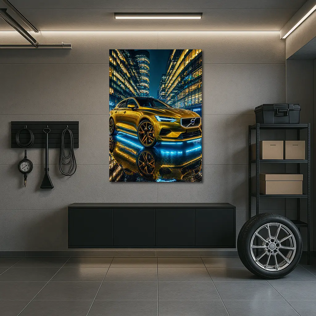 Volvo S60 Gold Neon City Night – Wall Art