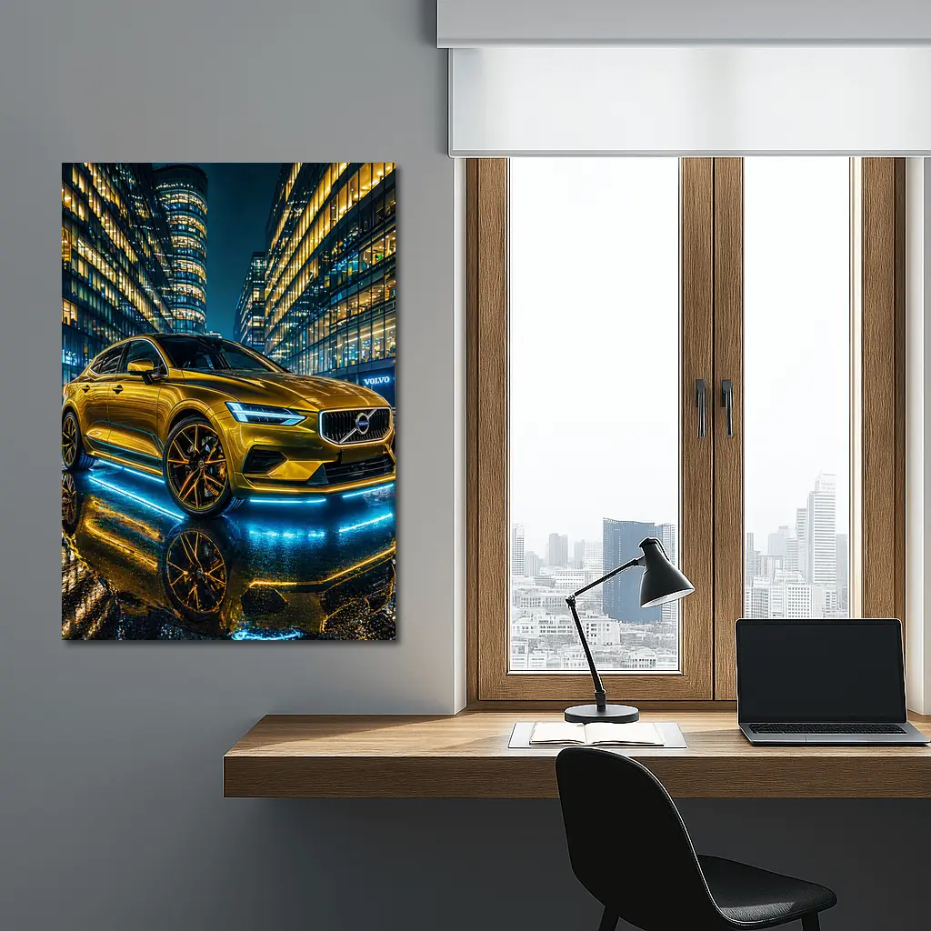 Volvo S60 Gold Neon City Night – Wall Art
