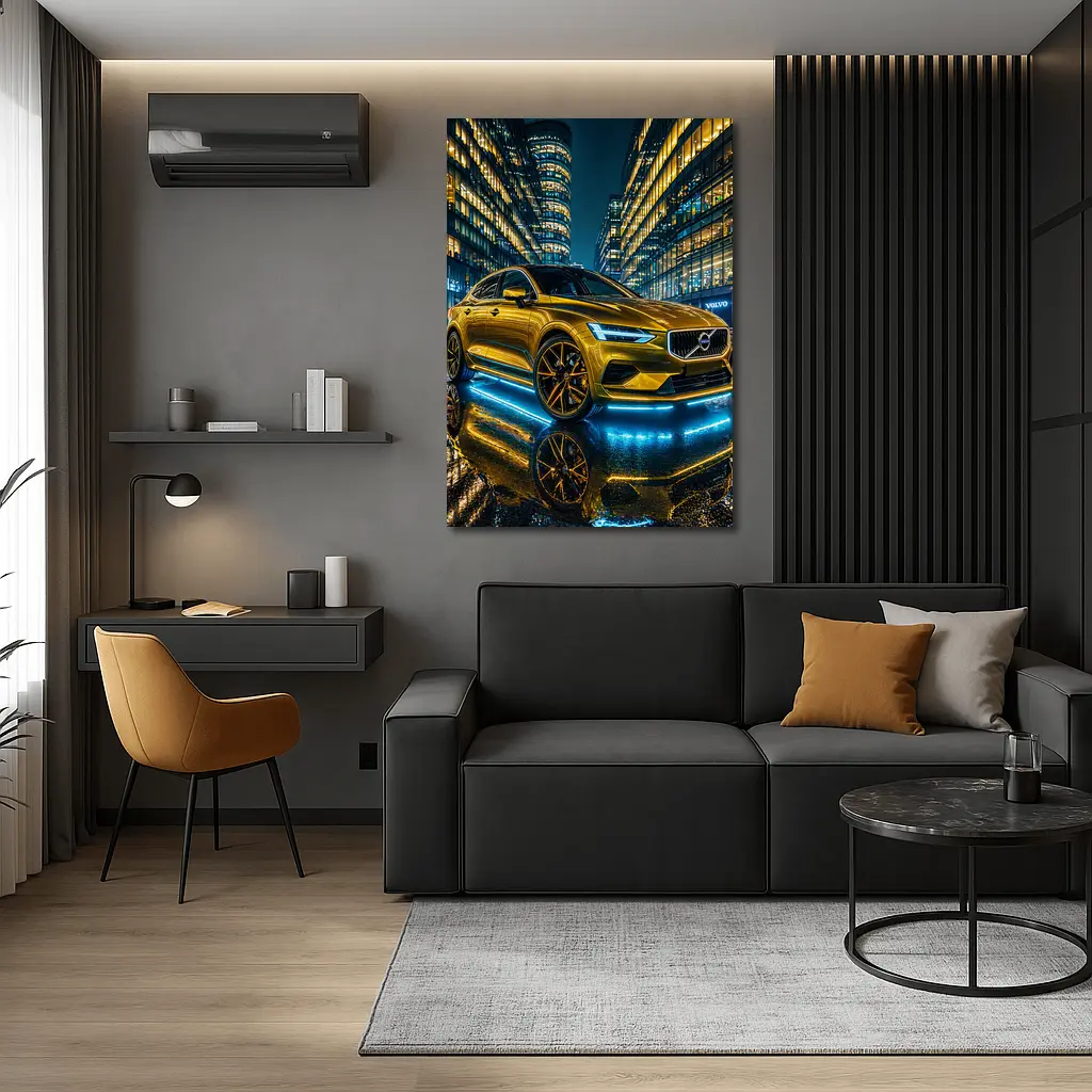 Volvo S60 Gold Neon City Night – Wall Art
