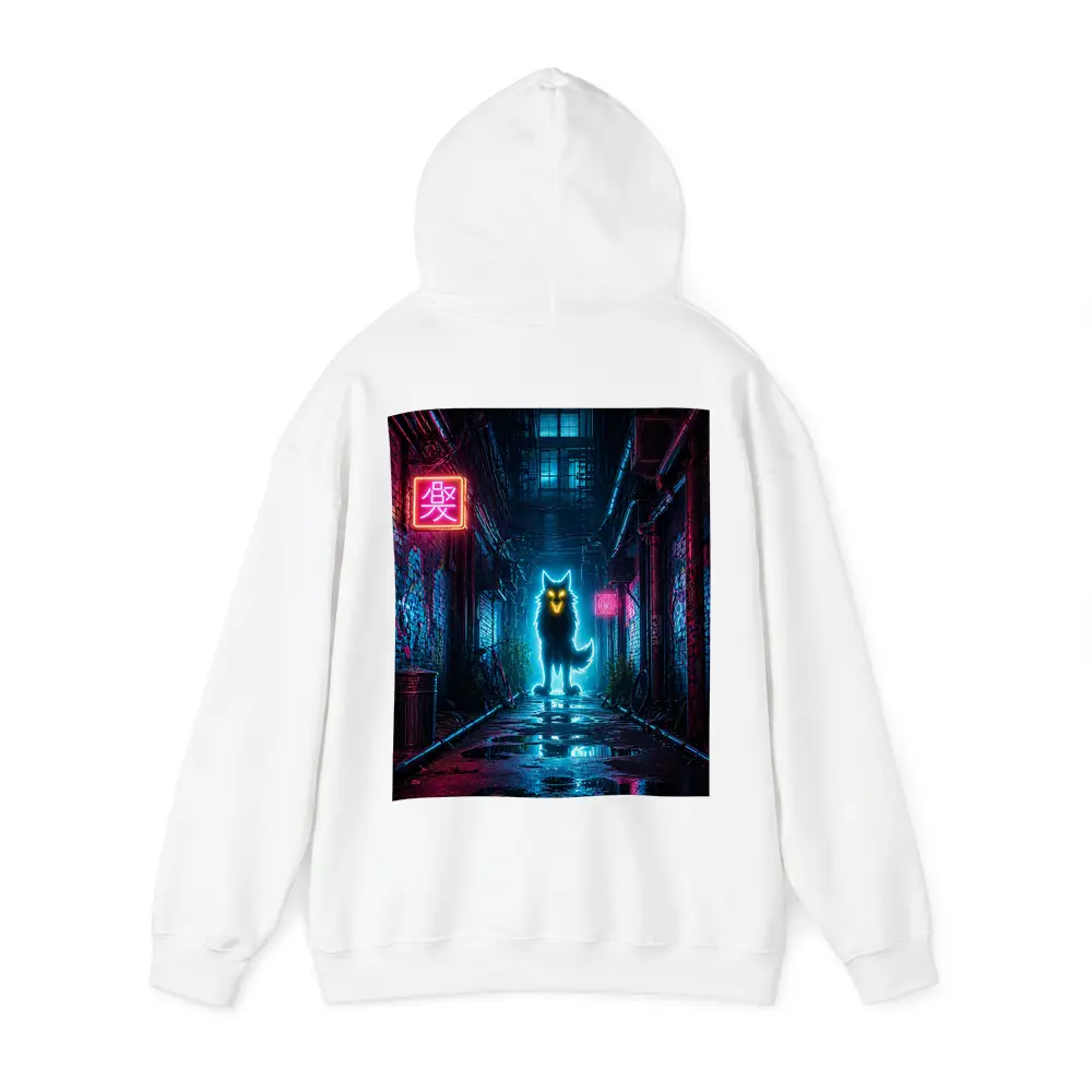 Neon Glowing Wolf Dark Cyberpunk Alley – Hoodies