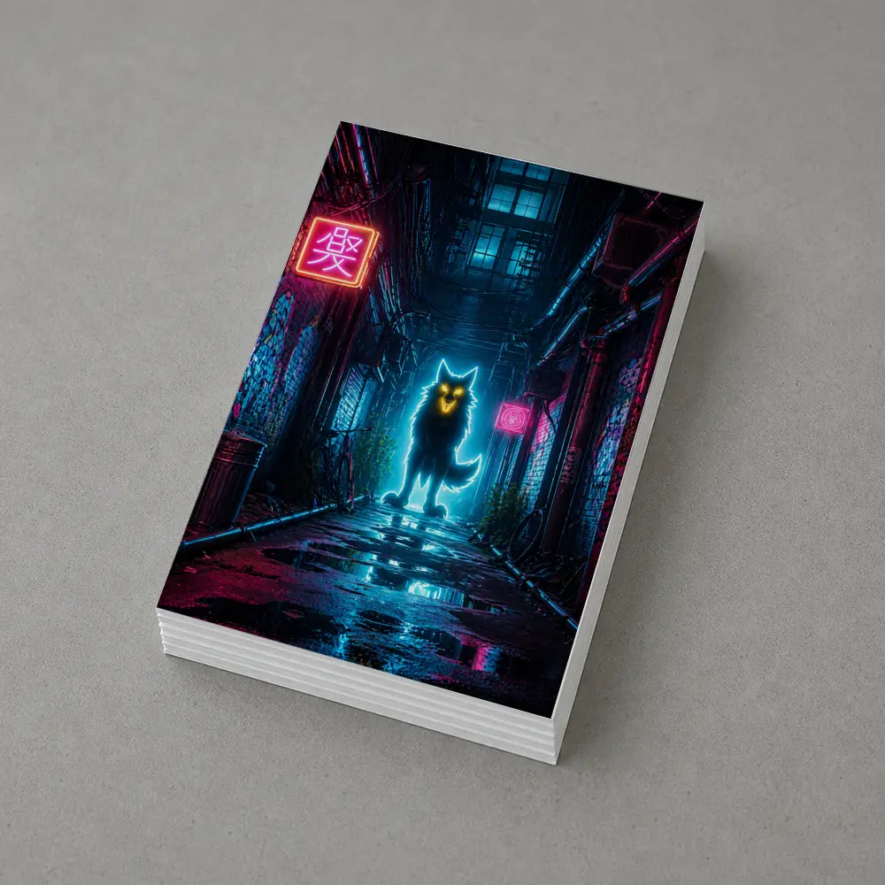 Neon Glowing Wolf Dark Cyberpunk Alley – Postcards