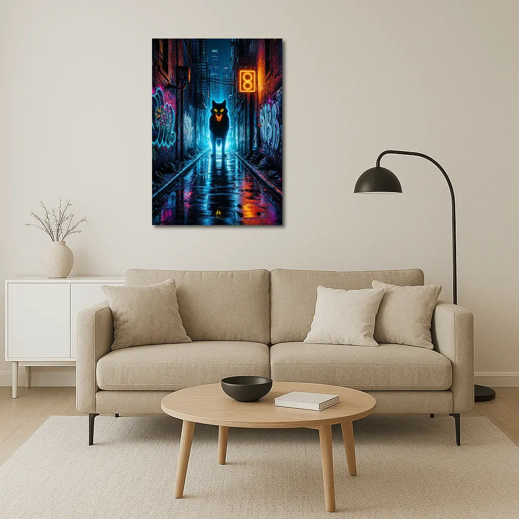 Neon Wolf Glowing Dark Urban Alley Night – Wall Art