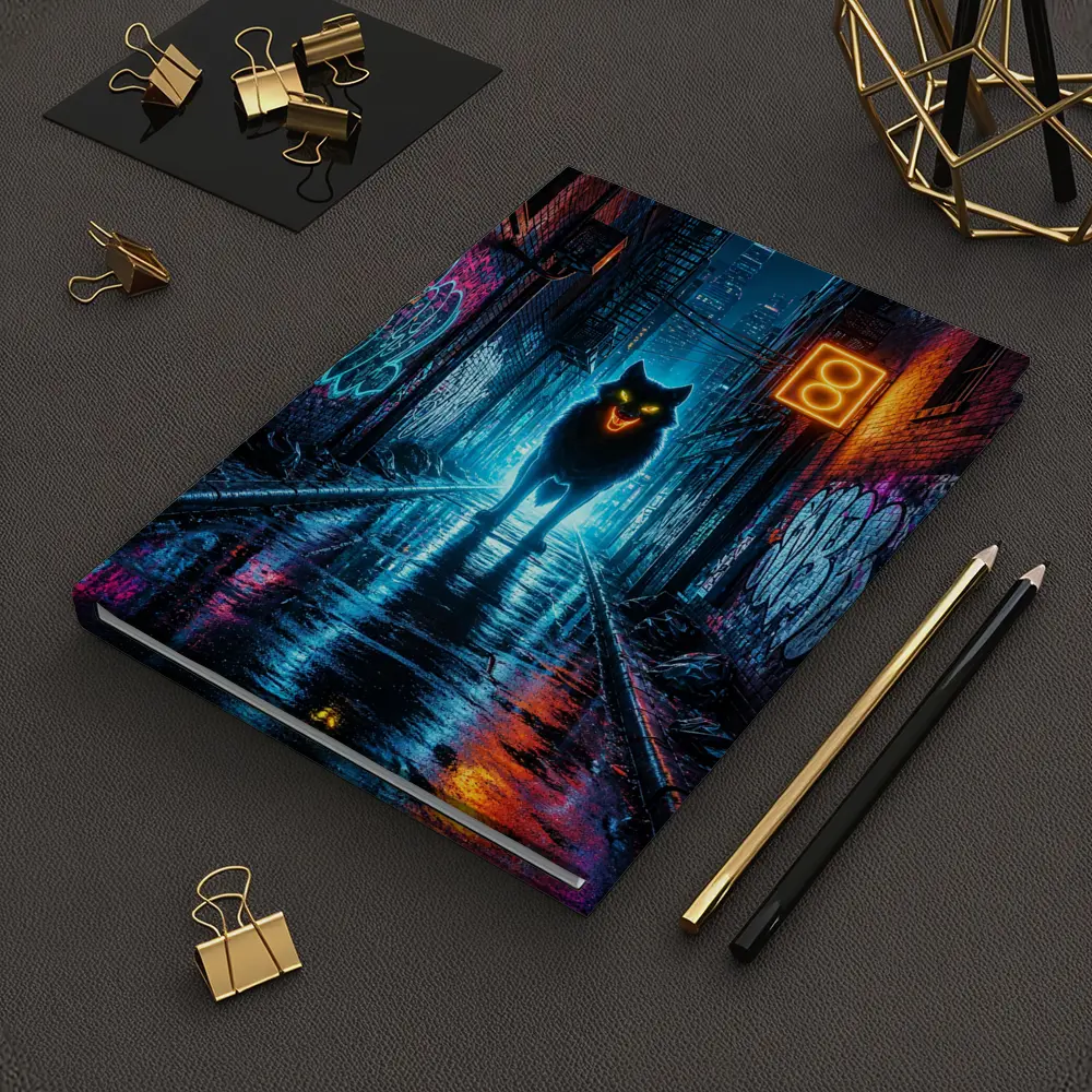 Neon Wolf Glowing Dark Urban Alley Night – Notebooks