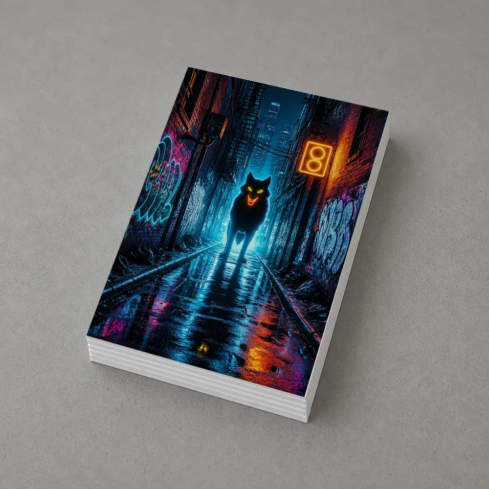 Neon Wolf Glowing Dark Urban Alley Night – Postcards