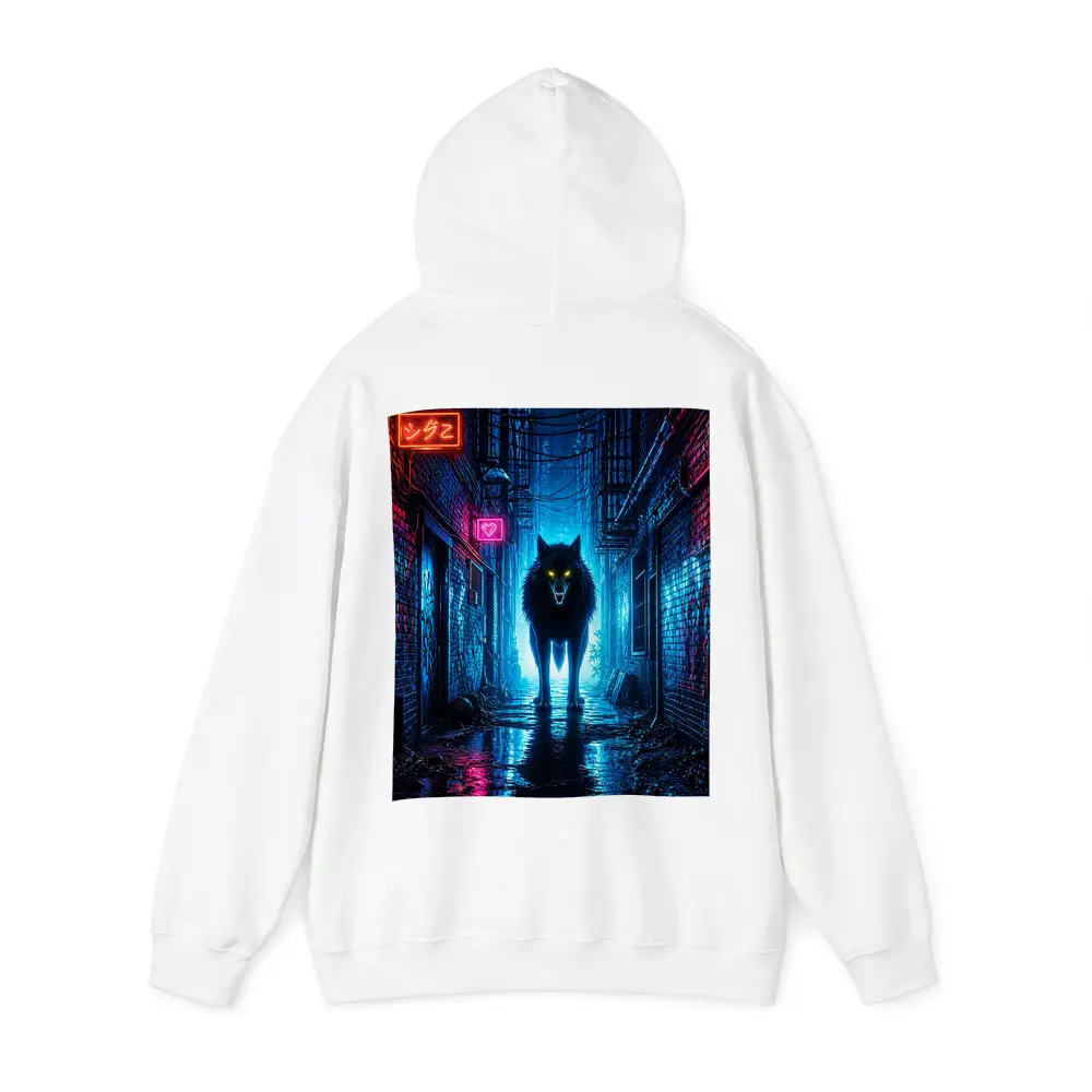 Neon Wolf Glowing Eyes Dark City Alley – Hoodies