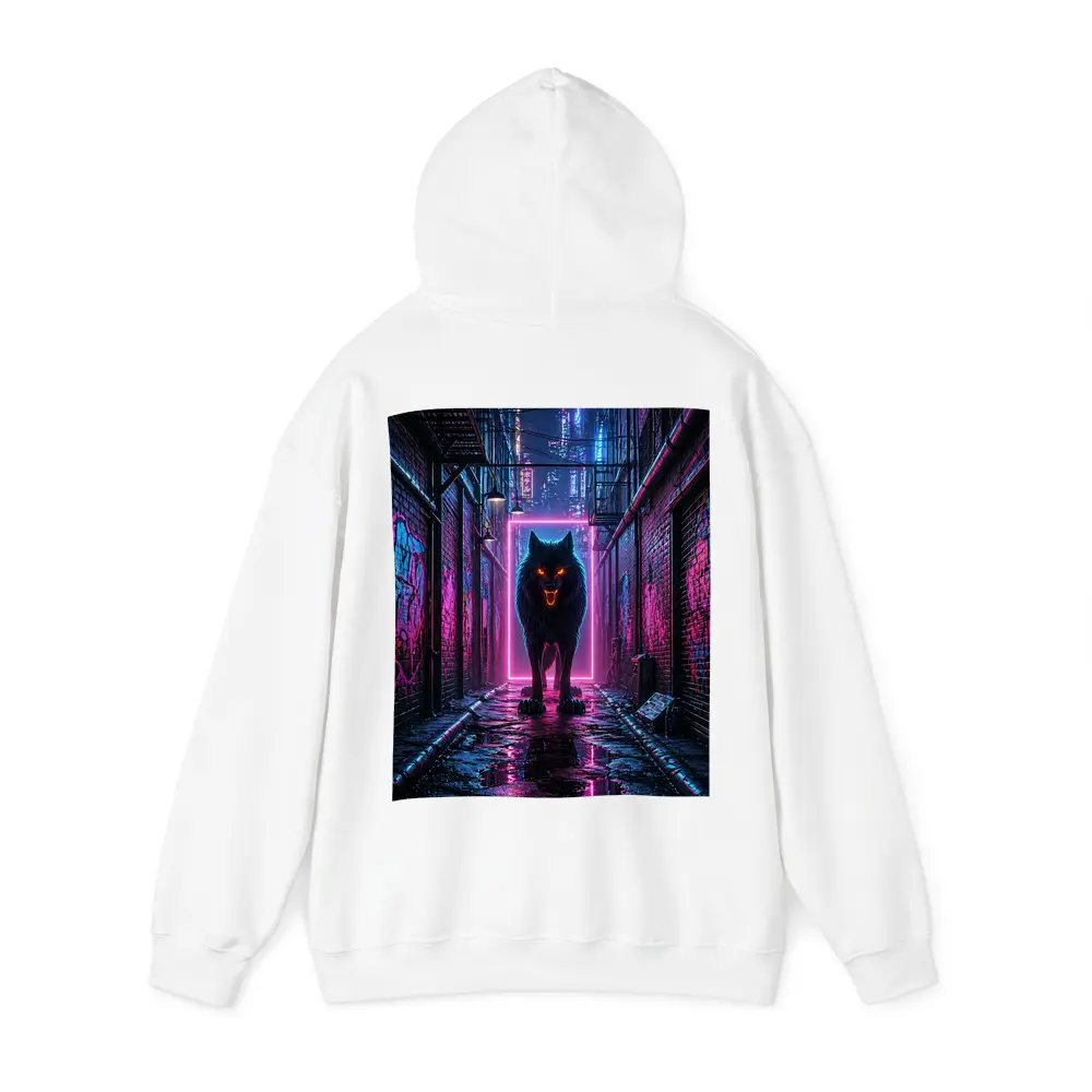 Neon Wolf Dark Cyberpunk City Alley – Hoodies