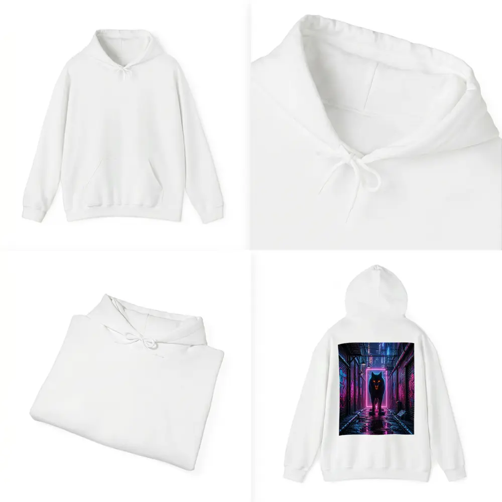 Neon Wolf Dark Cyberpunk City Alley – Hoodies
