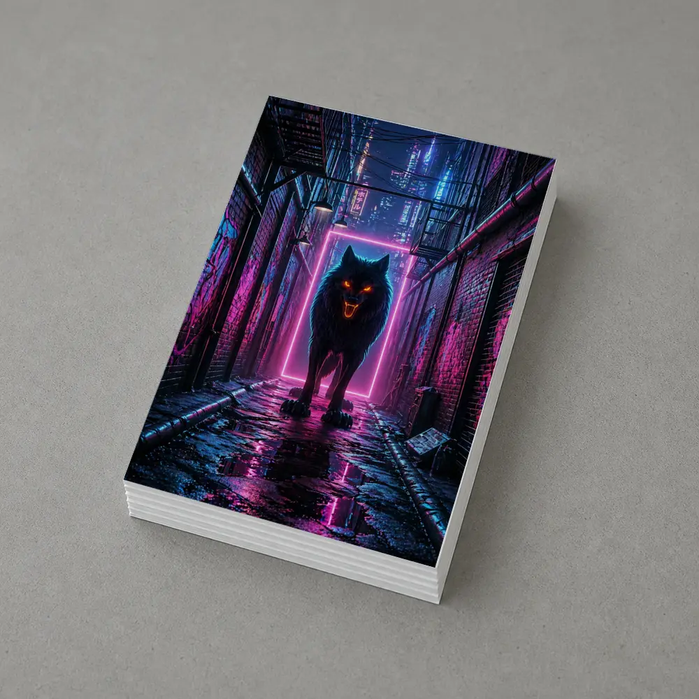 Neon Wolf Dark Cyberpunk City Alley – Postcards