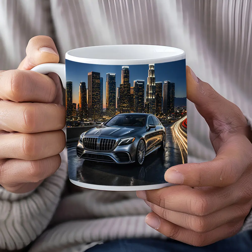 Mercedes S Class Los Angeles Night Skyline – Mugs