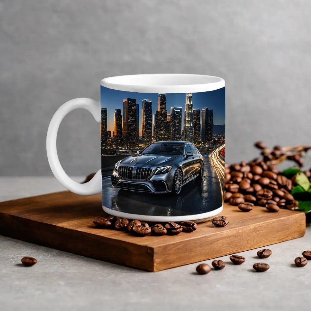 Mercedes S Class Los Angeles Night Skyline – Mugs
