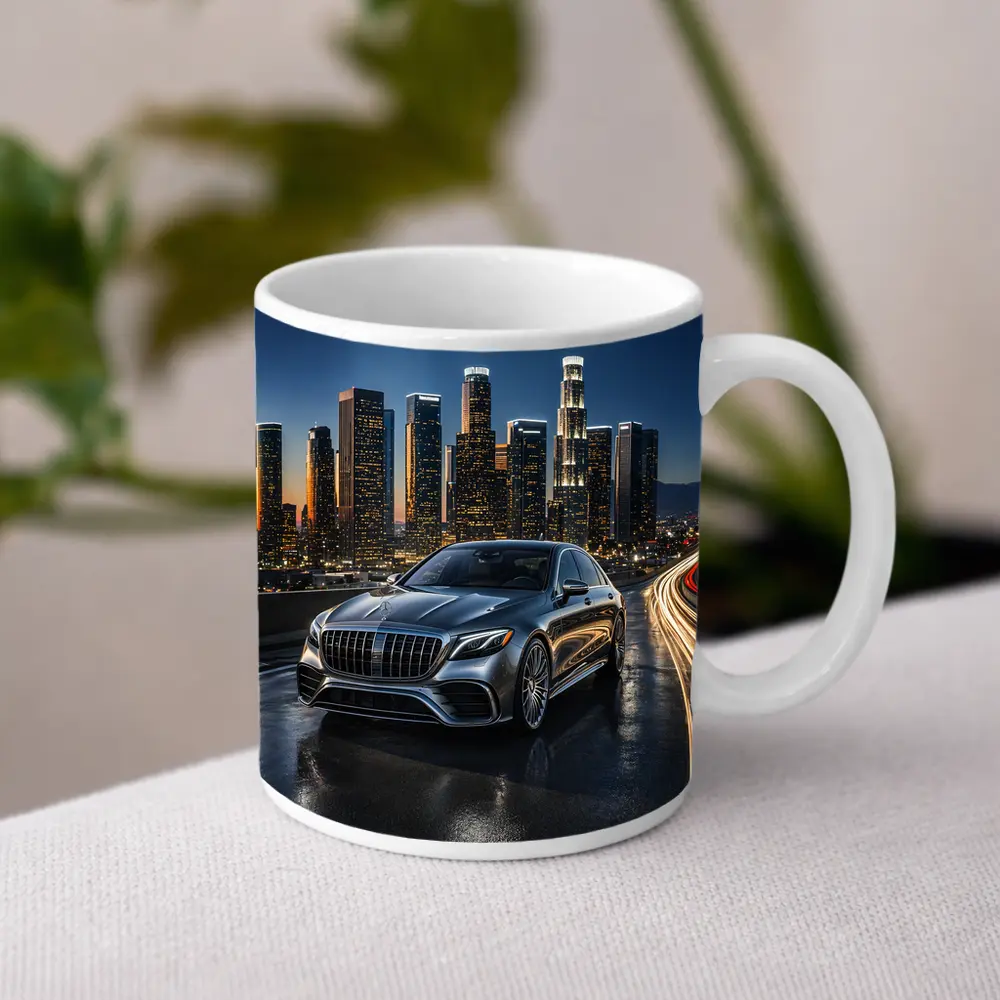 Mercedes S Class Los Angeles Night Skyline – Mugs