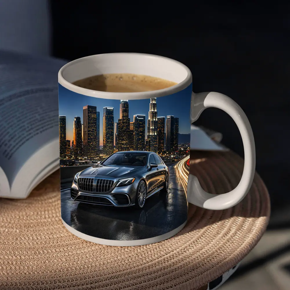 Mercedes S Class Los Angeles Night Skyline – Mugs