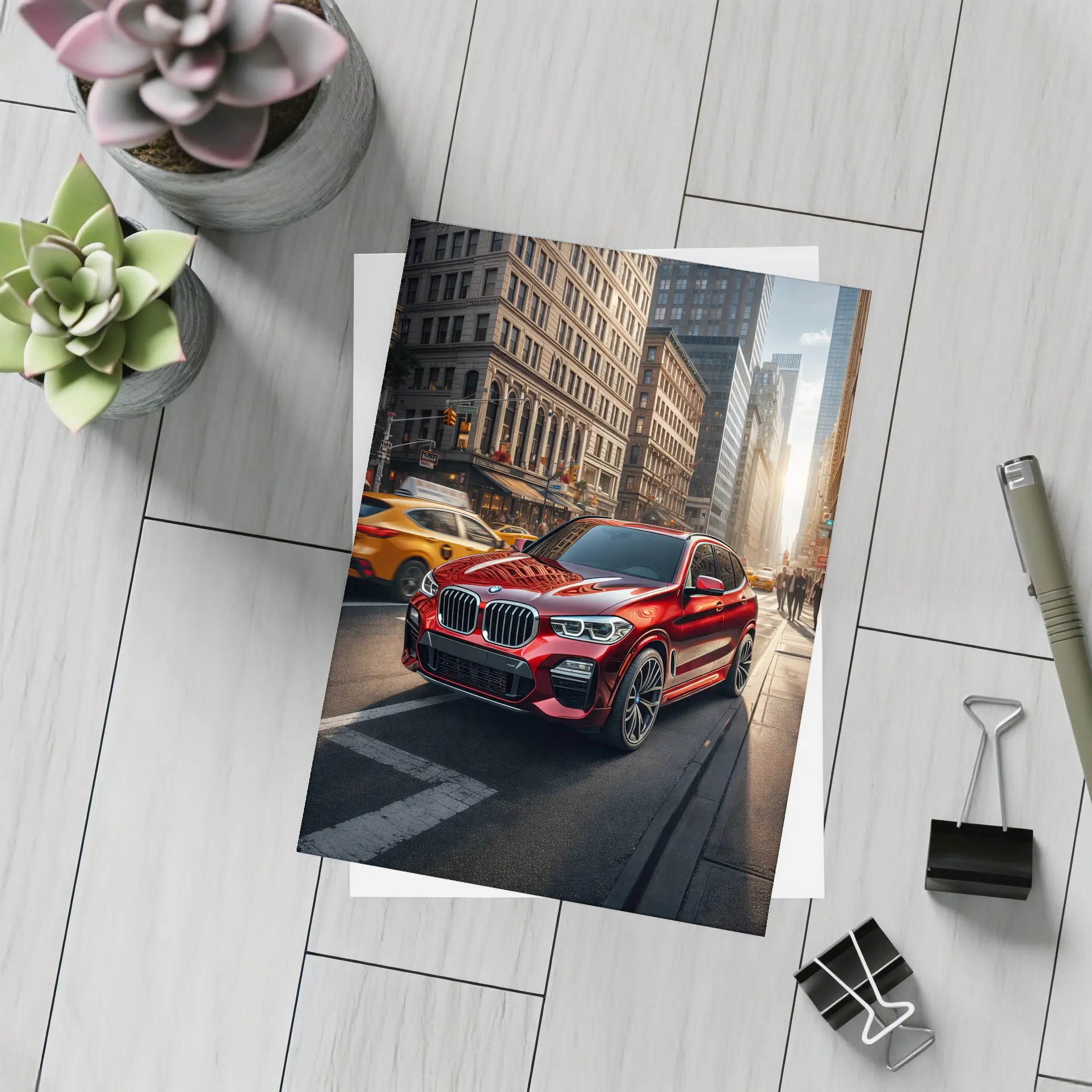 BMW X3 Red SUV City Street – Postcards