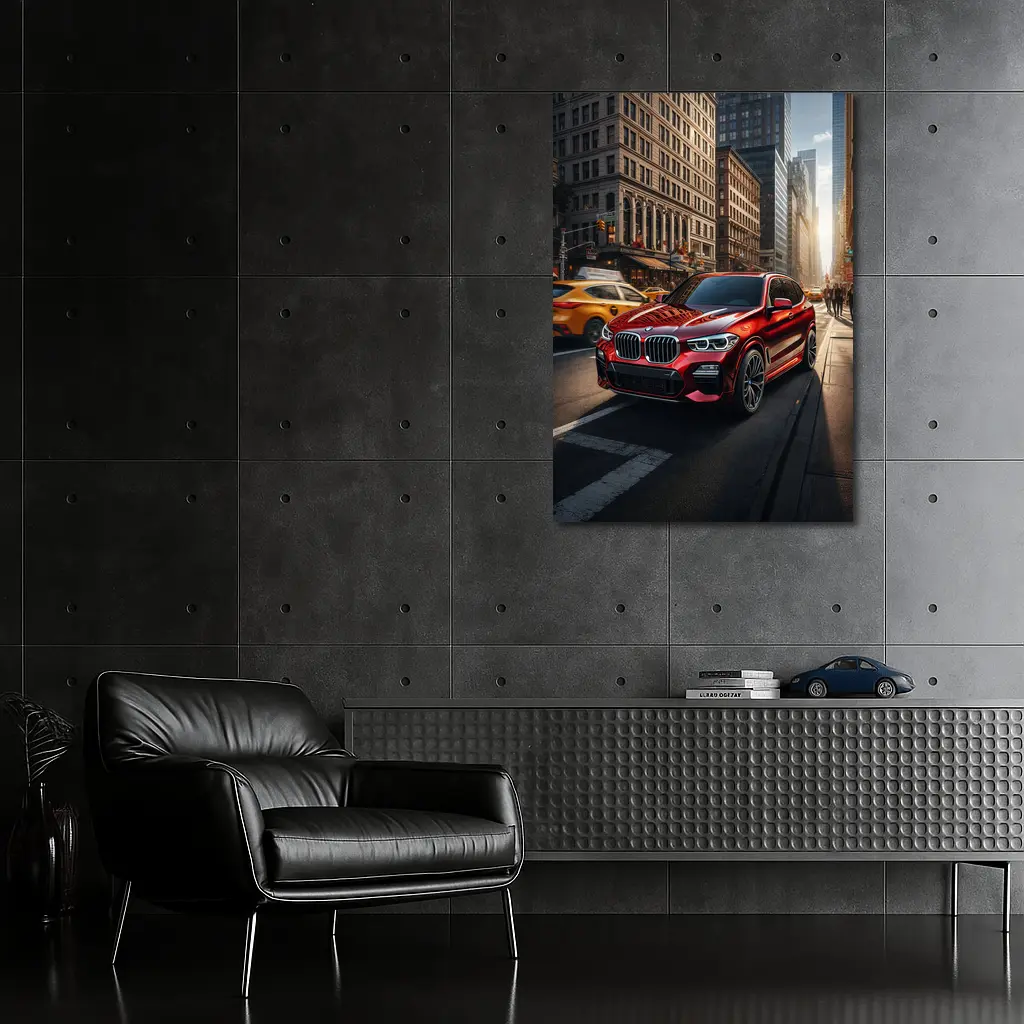 BMW X3 Red SUV City Street – Wall Art