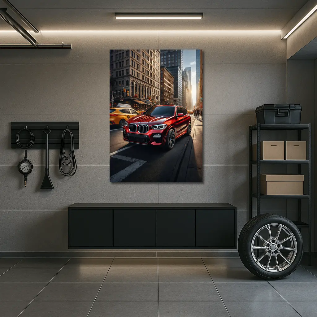 BMW X3 Red SUV City Street – Wall Art