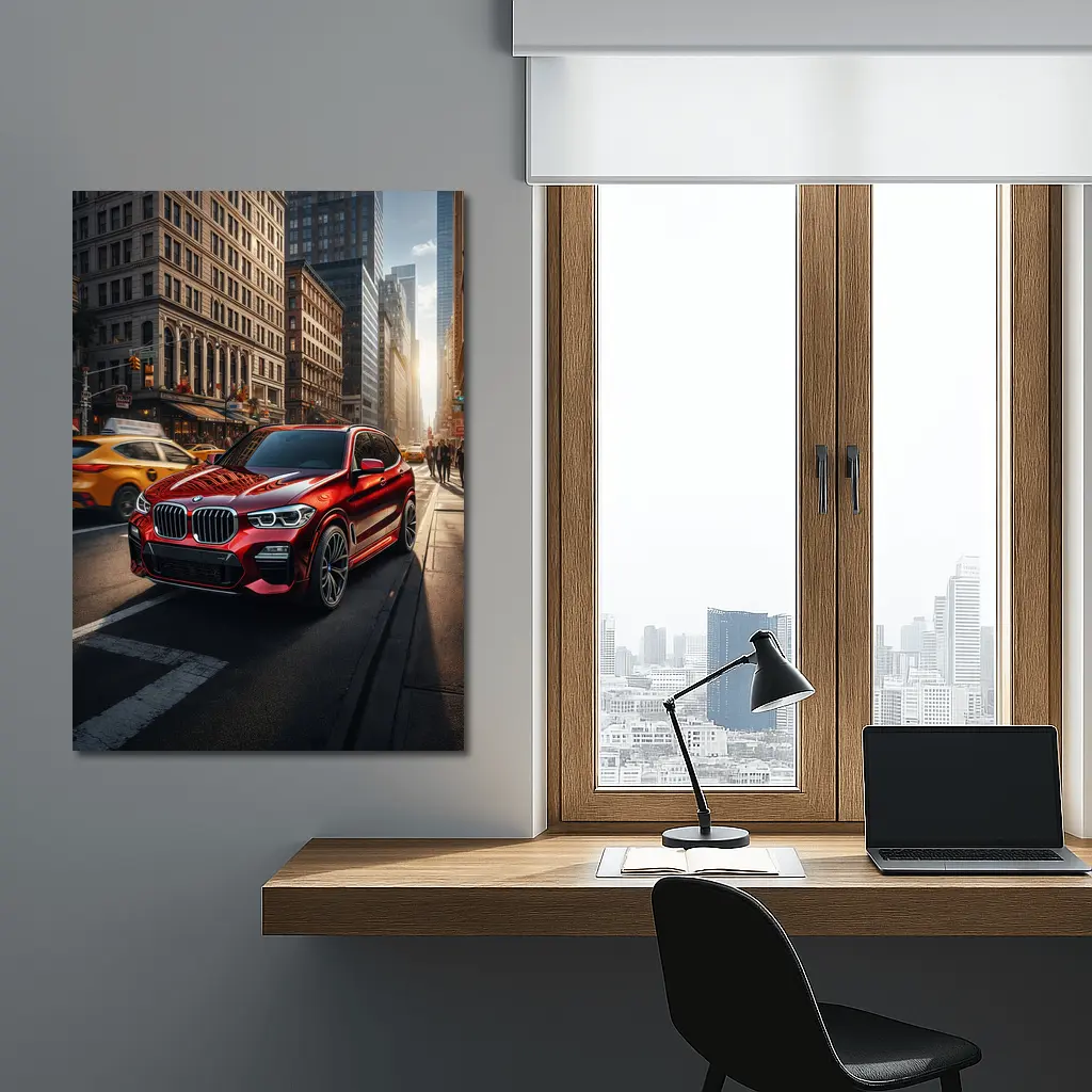 BMW X3 Red SUV City Street – Wall Art