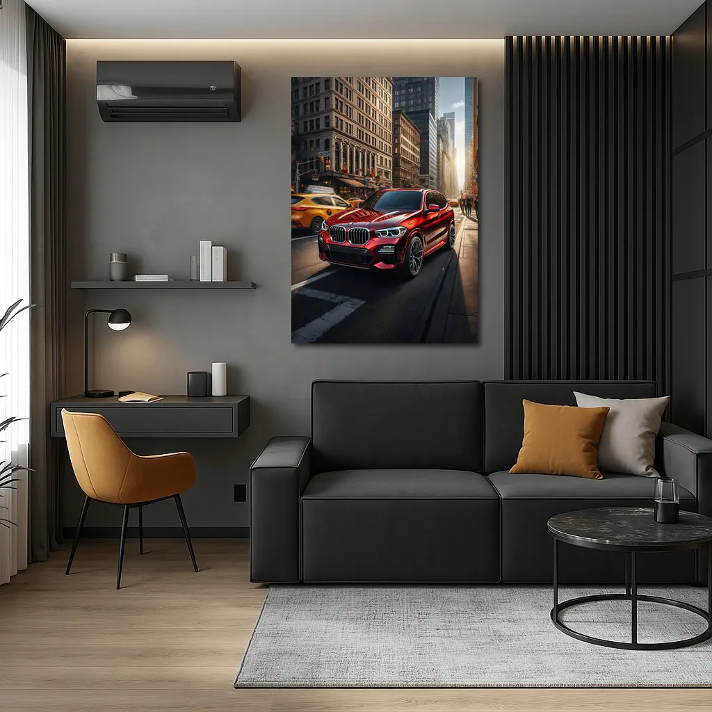 BMW X3 Red SUV City Street – Wall Art