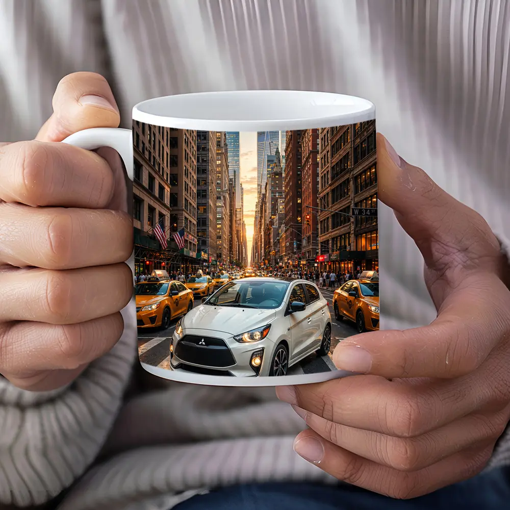 Mitsubishi Mirage White Car New York City – Mugs