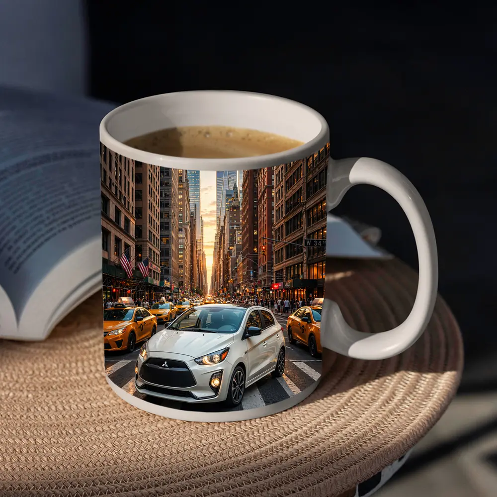 Mitsubishi Mirage White Car New York City – Mugs