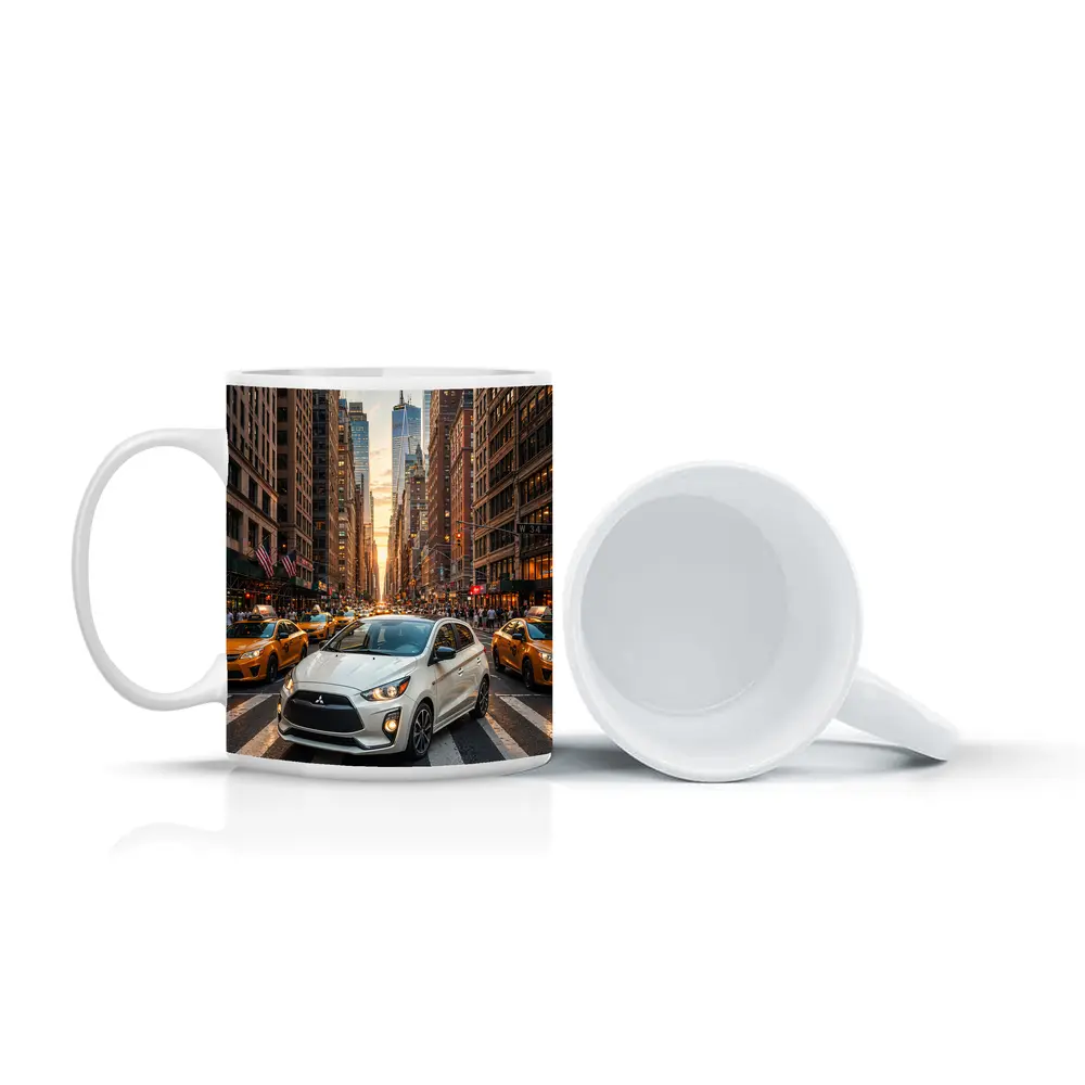 Mitsubishi Mirage White Car New York City – Mugs