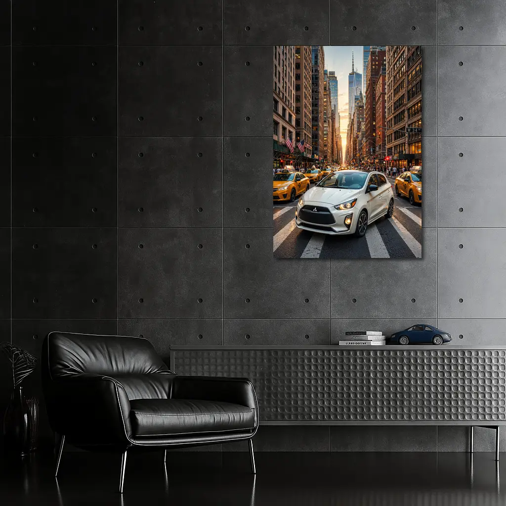 Mitsubishi Mirage White Car New York City – Wall Art