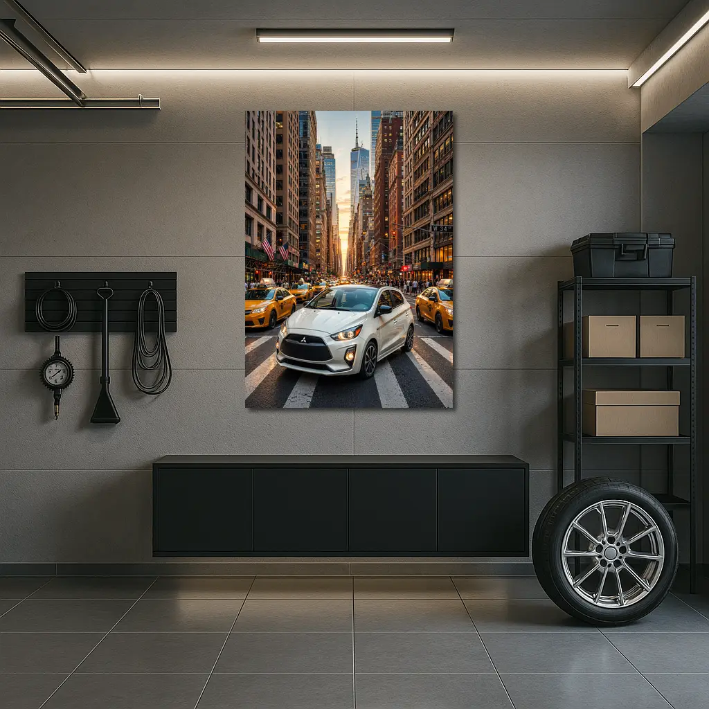 Mitsubishi Mirage White Car New York City – Wall Art