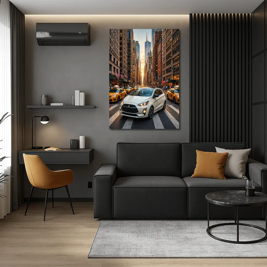 Mitsubishi Mirage White Car New York City – Wall Art