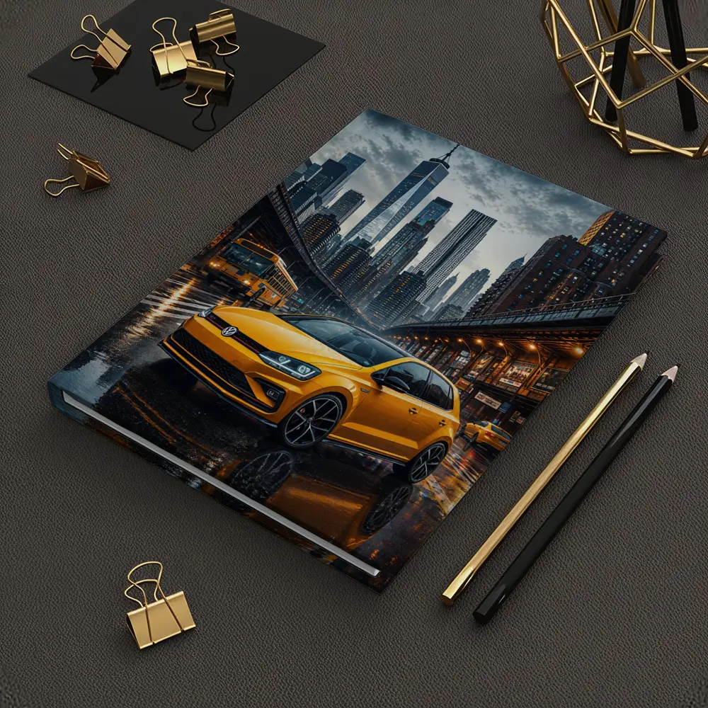 Volkswagen Golf GTI Yellow Rainy City Street – Notebooks