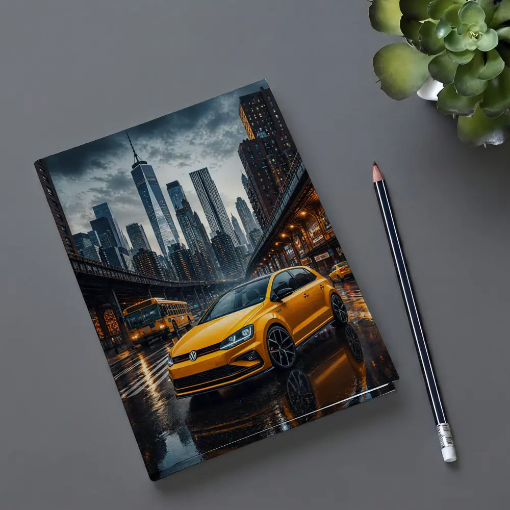 Volkswagen Golf GTI Yellow Rainy City Street – Notebooks