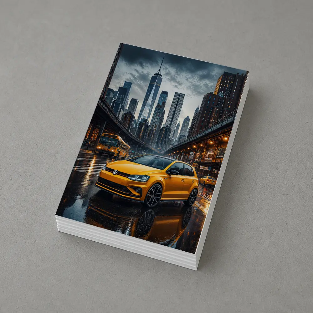 Volkswagen Golf GTI Yellow Rainy City Street – Postcards