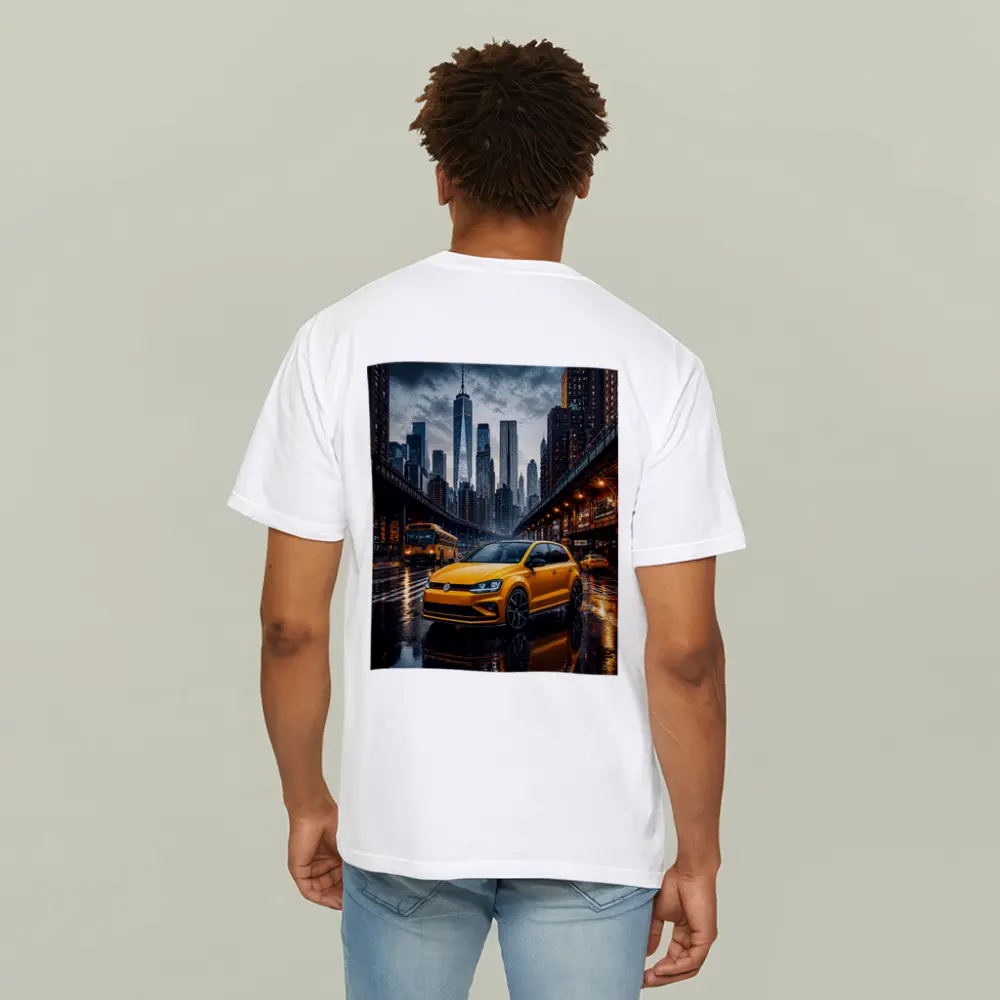 Volkswagen Golf GTI Yellow Rainy City Street – T-Shirts